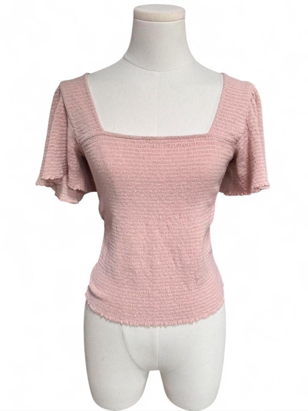 Nation LTD Dusty Pink Smocked Square-Neck Short Sleeve Top